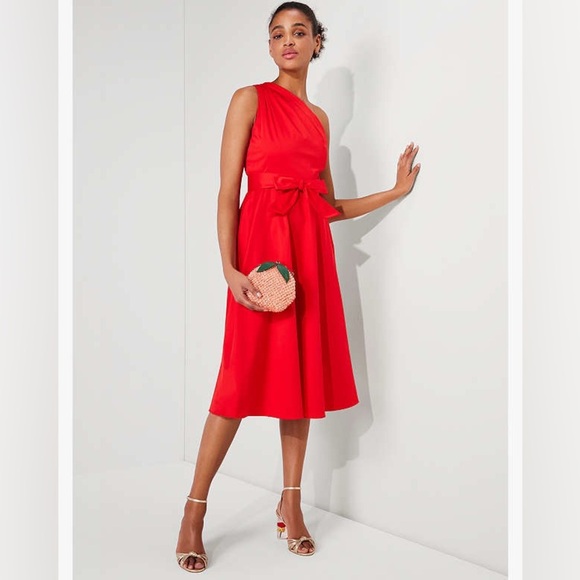kate spade Dresses & Skirts - ♠️ Kate Spade Poplin One-shoulder Sabrina Midi Dress 6 red NWT
